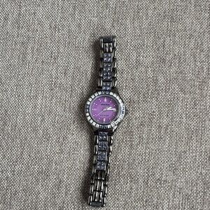 Armitron Women's Watch with Purple Dial; Gunmetal Grey Band; Rhinestone Accents